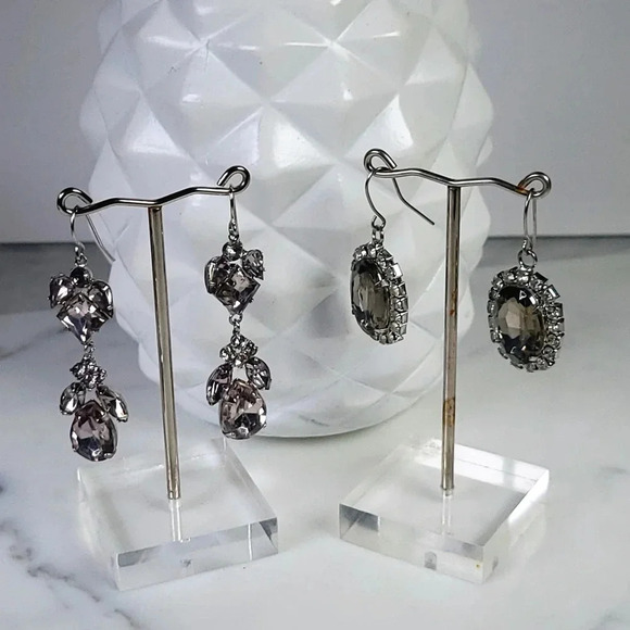 Gray Rhinestone Pierced Earrings 2 Pair Icy Sparkle French Wire Party Co… - Picture 8 of 8
